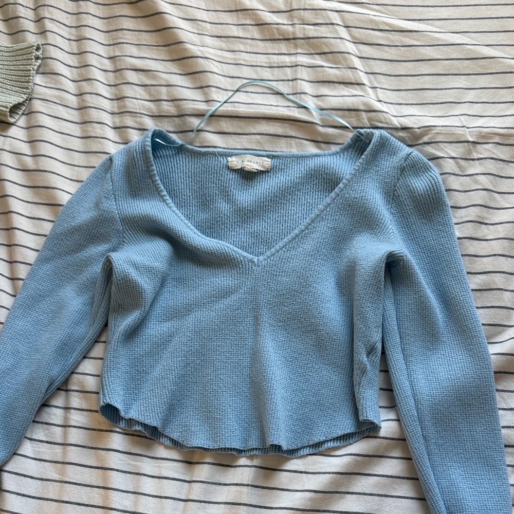 La Hearts Blue Ribbed Sweater